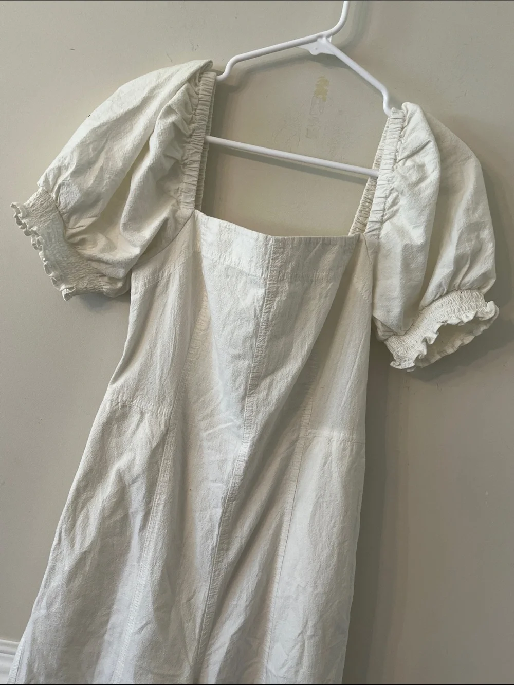 Free People White Square-Neck Puff-Sleeve Barrel style  Jumpsuit